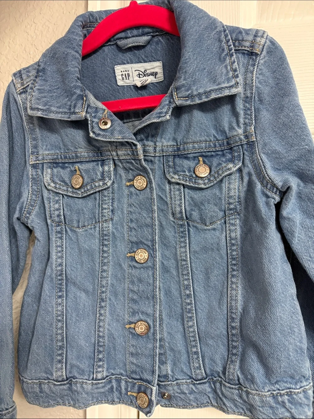 GAP Light Blue Denim Jacket with Minnie Patch and Pink Bow